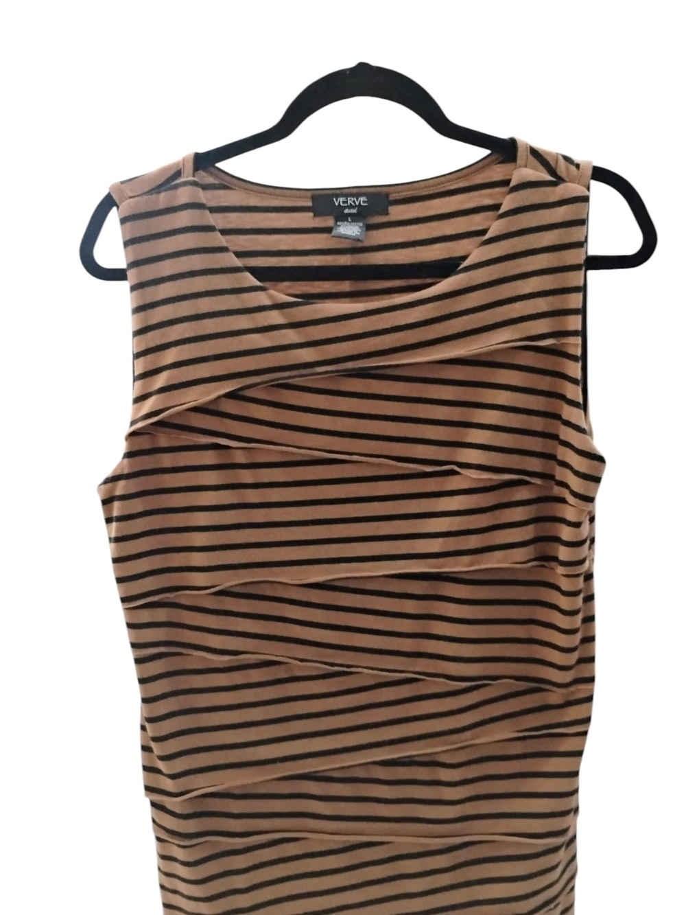 Verve Ami Taupe and Black Striped Layered Sleeveless Blouse SZ L ❤️